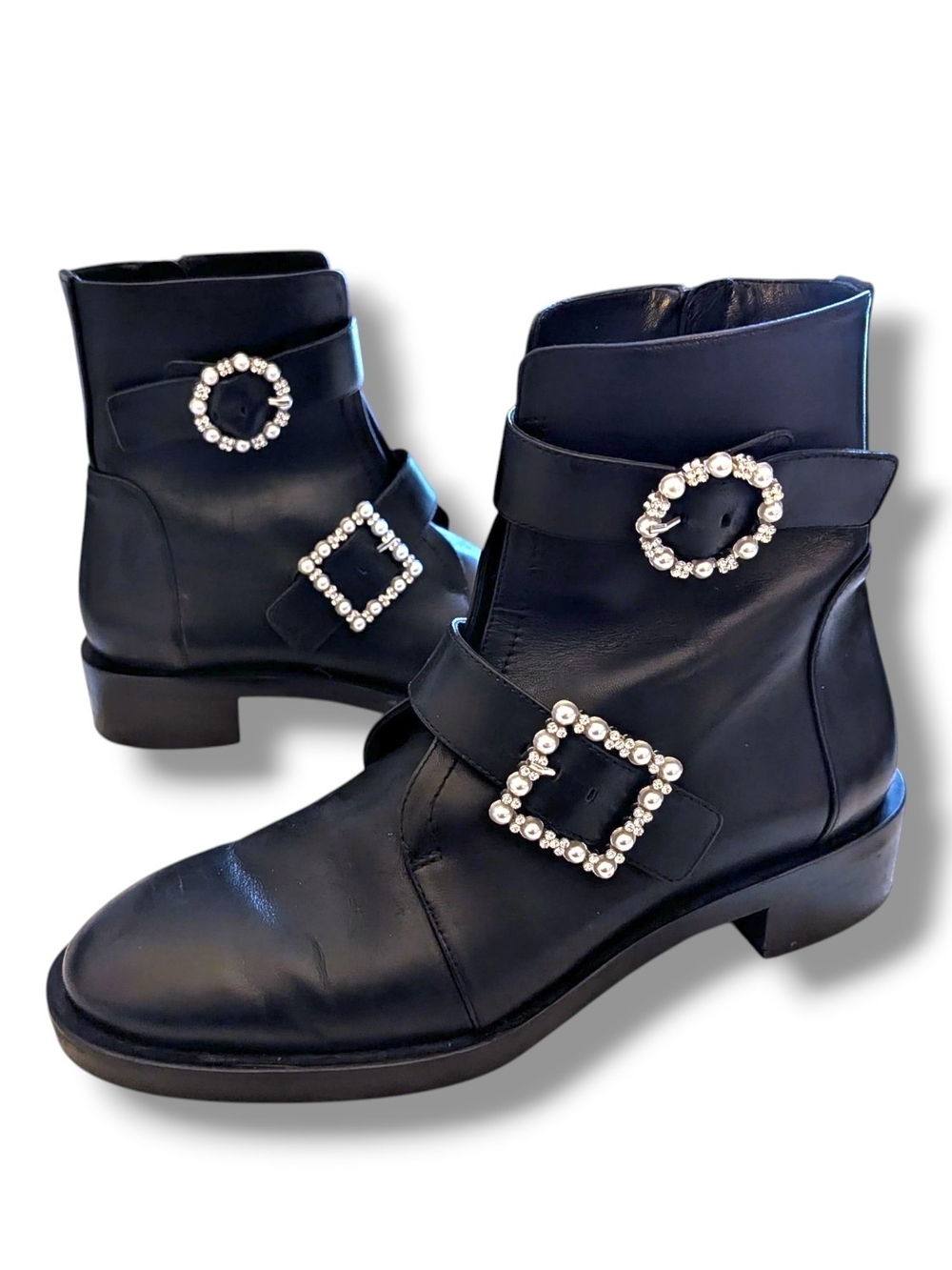 STUART WEITZMAN Ryder Pearl Geo Buckle Booties 9 - Picture 3 of 7